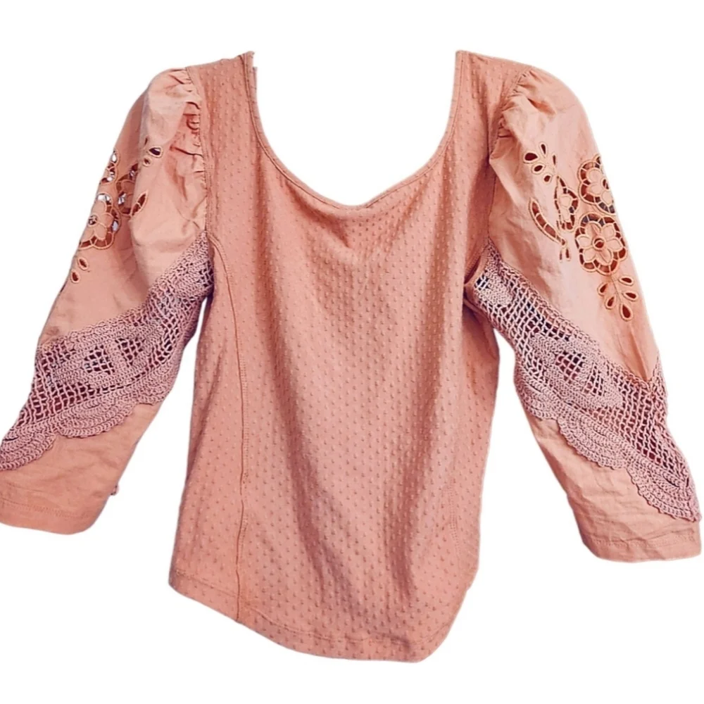 Free People Boho Crochet Top Textured In Blush Women's Size XS NWT